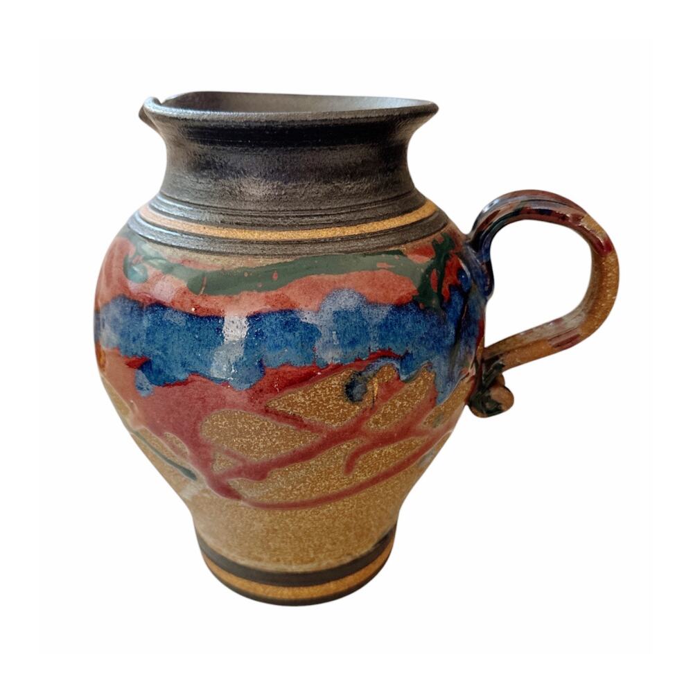 Martin Mid Century Rustic Drip Pottery Pitcher Signed